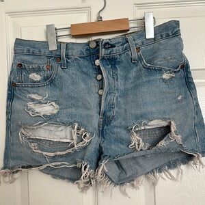 Levi’s Distressed Blue Denim Shorts